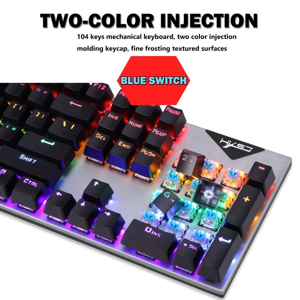 Mechanical Gaming Keyboard Blue Switch 104 Keys USB Wired RGB Backlit Keyboard N-Key Rollover For PC Laptop Computer 2