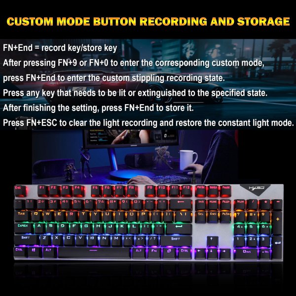 Mechanical Gaming Keyboard Blue Switch 104 Keys USB Wired RGB Backlit Keyboard N-Key Rollover For PC Laptop Computer 4