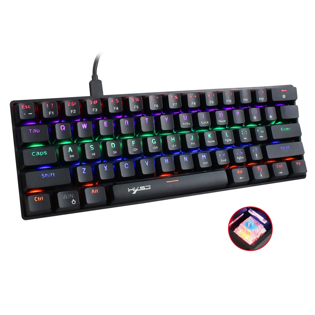 60% Mechanical Gaming Keyboard Blue Switch, Full Anti-Ghosting 61 Key Rainbow Backlit, Wired USB Type-C Cable, 18 Backlit Effects 1