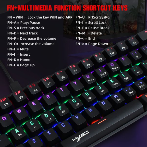60% Mechanical Gaming Keyboard Blue Switch, Full Anti-Ghosting 61 Key Rainbow Backlit, Wired USB Type-C Cable, 18 Backlit Effects 4