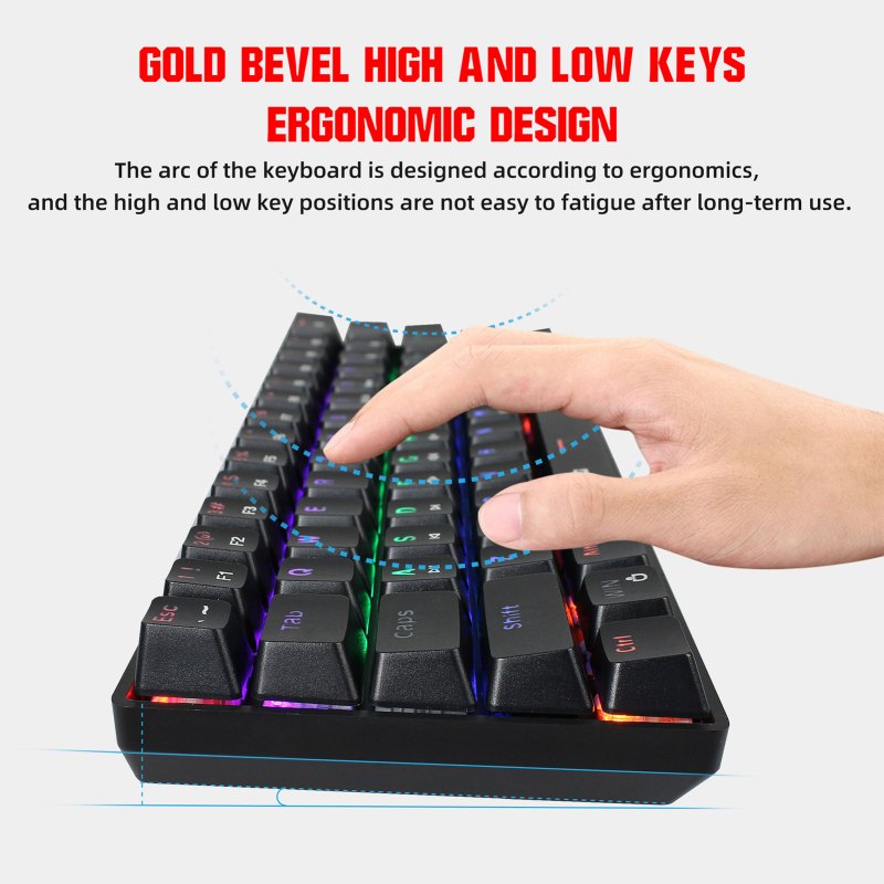 60% Mechanical Gaming Keyboard Blue Switch, Full Anti-Ghosting 61 Key Rainbow Backlit, Wired USB Type-C Cable, 18 Backlit Effects 8