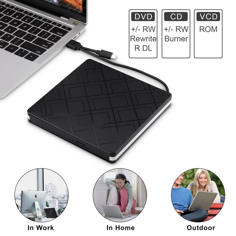 External CD DVD Drive CD-RW DVD-R Combo Burner USB 3.0 Type-C CD DVD Portable External USB Portable For PC Laptop Computer 4