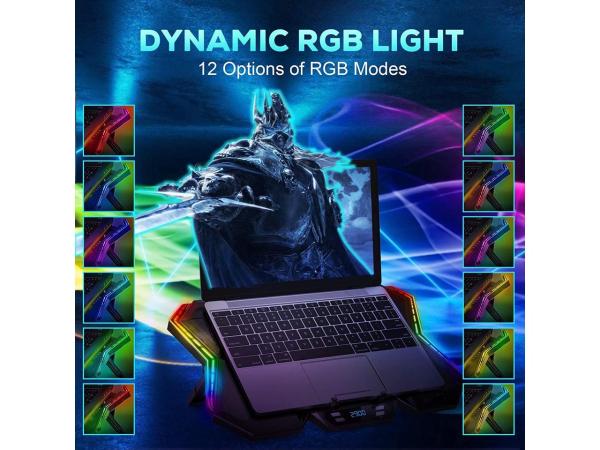 RGB Laptop Cooling Pad Gaming Laptop Cooler with 12-Mode, 6 Fans, LED Screen Control Panel, Colorful LED Lights, 7 Heights Stand 3