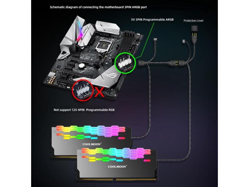 ARGB RAM Heatsink Cooler RGB Memory Cooling Heat Sink 5V 3 Pin 4 Pin Aluminum Alloy RA-2 Colorful Flashing Heat Spreader 4