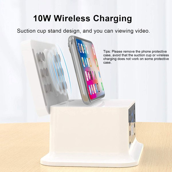 Wireless Charger Qi 10W, 8-Port USB Desktop Charging Station with PD65W, QC3.0, Type-C Port, Touch Sensor Nightlight, LCD Display 2