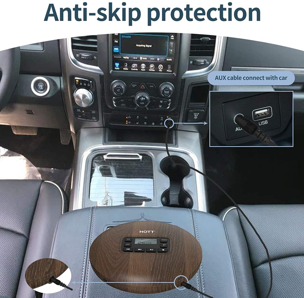 Portable CD Player CD611 for Home Travel and Car with Stereo Headphones, Anti-Shock, Wood Grain Pattern 2