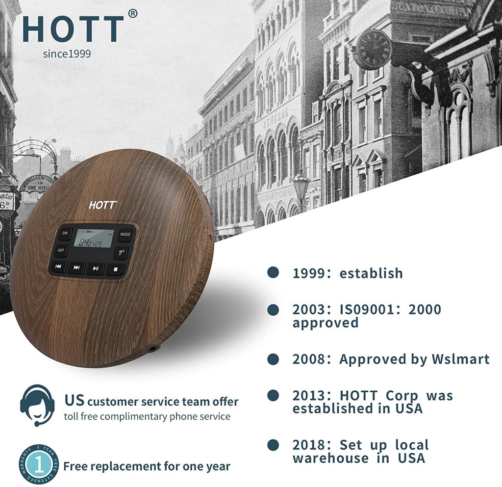 Portable CD Player CD611 for Home Travel and Car with Stereo Headphones, Anti-Shock, Wood Grain Pattern 5