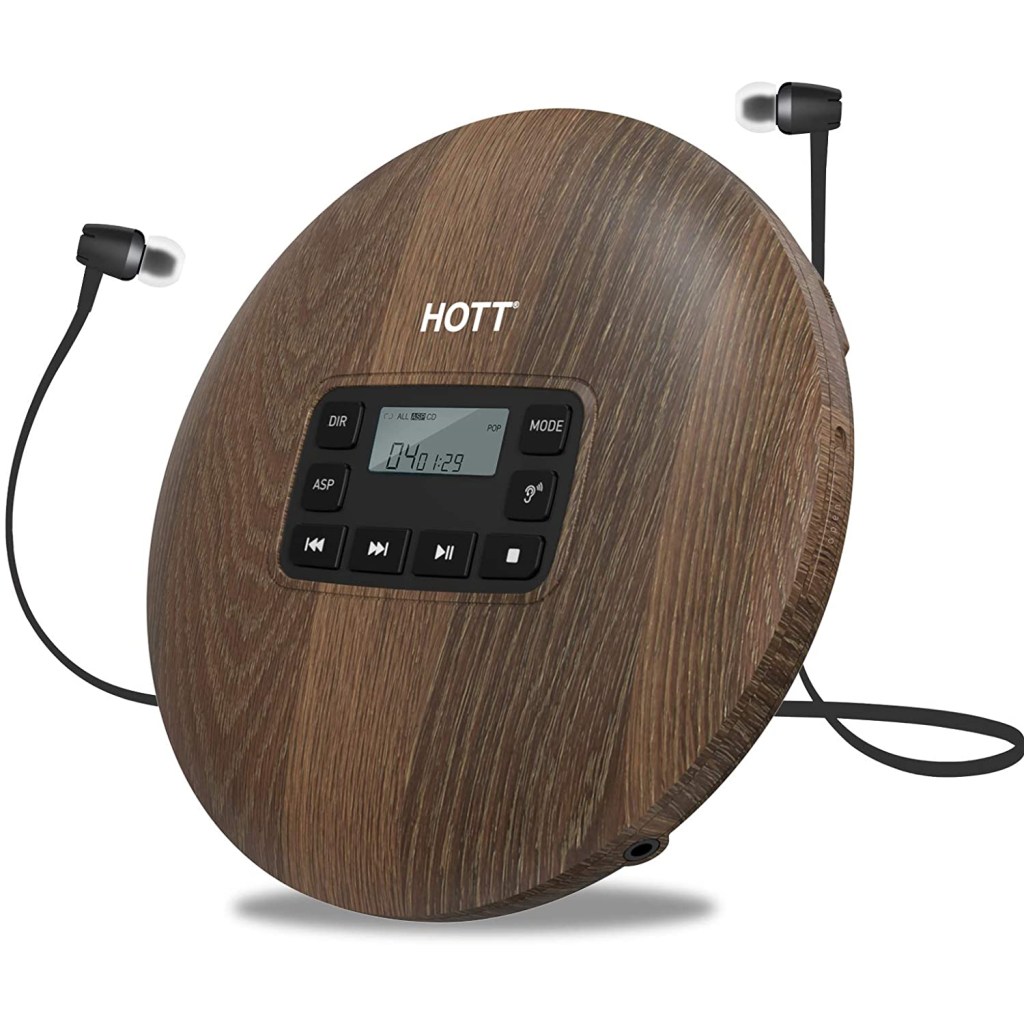 Portable CD Player CD611 for Home Travel and Car with Stereo Headphones, Anti-Shock, Wood Grain Pattern 1