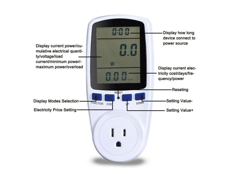 Digital Power Meter LCD Power Saving Energy Monitor Watt Amp Volt KWh Meter Electricity Analyzer 16