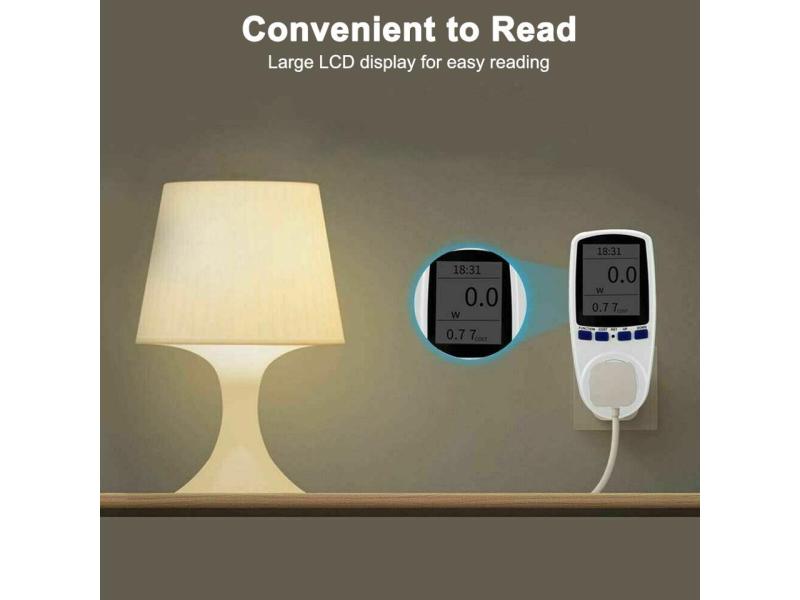 Digital Power Meter LCD Power Saving Energy Monitor Watt Amp Volt KWh Meter Electricity Analyzer 18