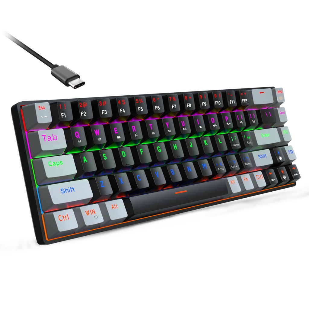 Mechanical Gaming Keyboard 68 Keys Anti-Ghosting Wired Type-C Cable RGB Multiple Backlit Blue Switch 1