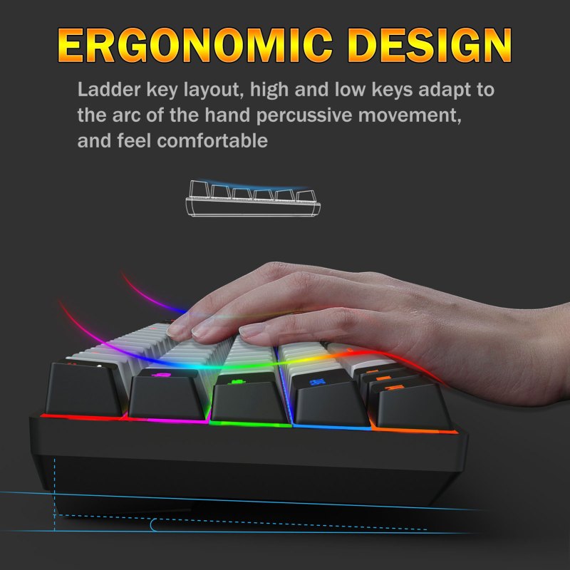 Mechanical Gaming Keyboard 68 Keys Anti-Ghosting Wired Type-C Cable RGB Multiple Backlit Blue Switch 7