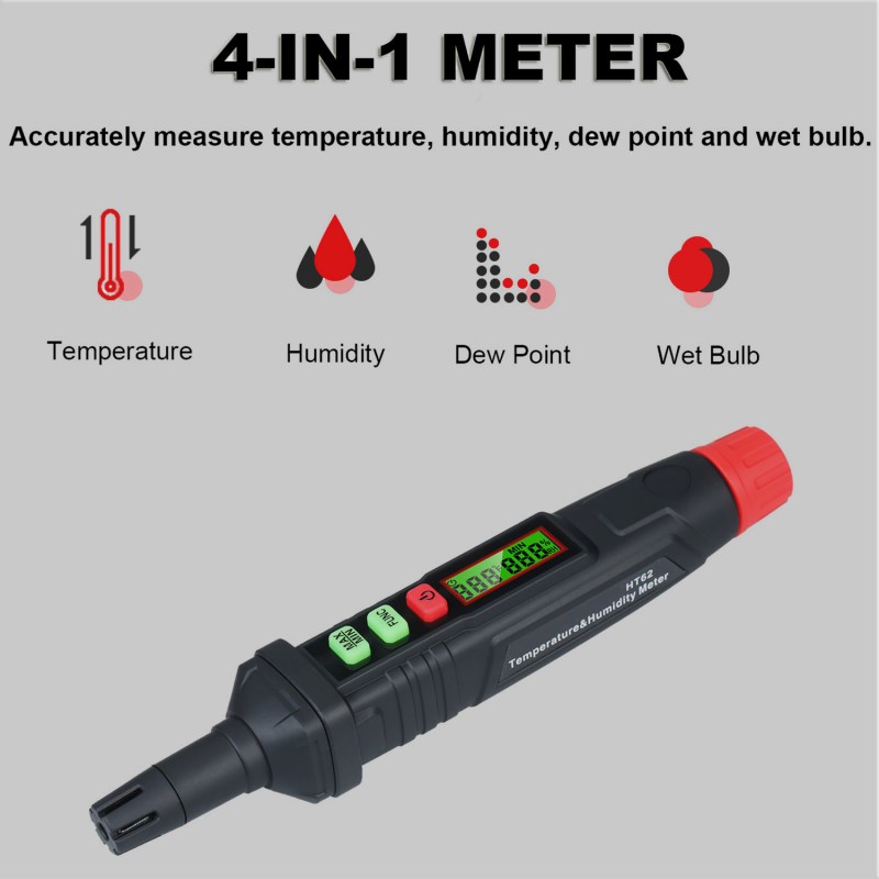 Portable Thermo-Hygrometer 4-in-1 Digital Psychrometer Mini Temperature Humidity Meter Pen Type 2 Portable Thermo-Hygrometer 4-in-1 Digital Psychrometer Mini Temperature Humidity Meter Pen Type 2
