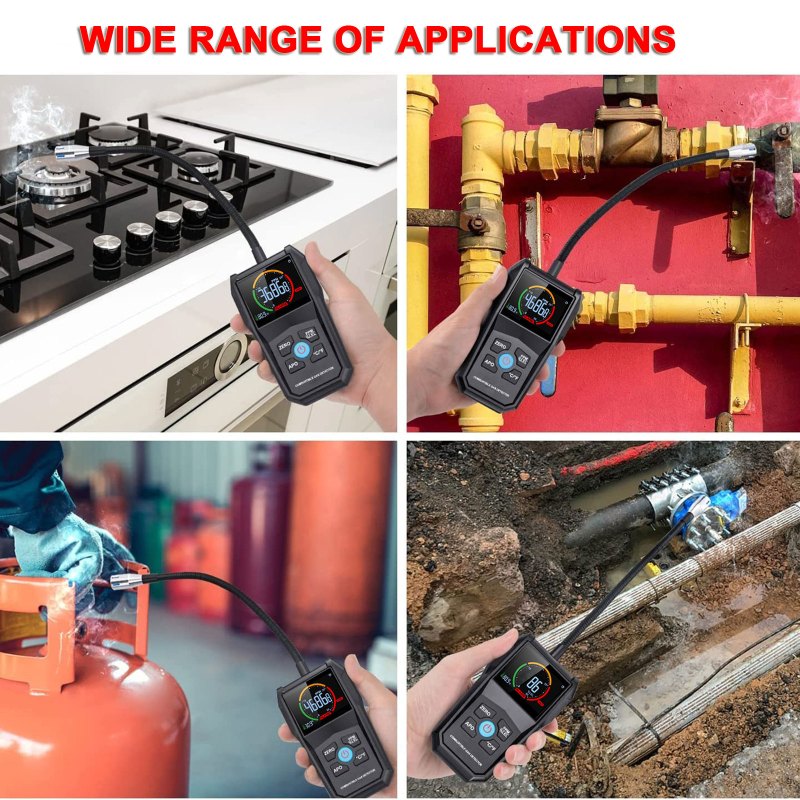 Gas Leak Detector Portable Flammable Gas Sniffer Combustible Gas Leak Detector with 50000PPM 100%LEL, Flexible Probe 7 Gas Leak Detector Portable Flammable Gas Sniffer Combustible Gas Leak Detector with 50000PPM 100%LEL, Flexible Probe 7