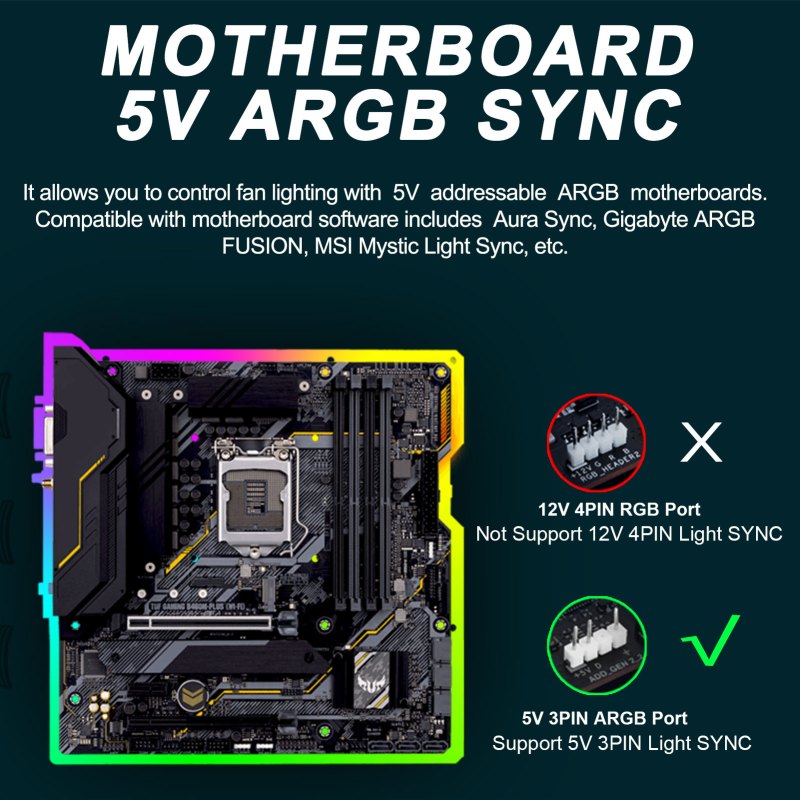 RGB Case Fan 6 Pack, 120mm 5V 3Pin ARGB 4Pin PWM PC Computer Chassis Cooler, Motherboards Sync Colorful PC Radiator CPU Heatsink 11