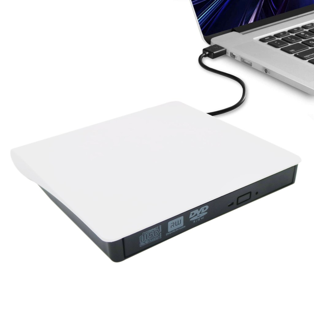 External CD DVD Drive USB 3.0 Portable Fits for DVD-R DVD-RW DVD+R DVD+RW DVD-ROM Super Speed Data Transfer White 1