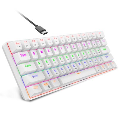 60% Mechanical Keyboard 3-Modes 2.4G Wireless/Bluetooth/Wired, Type-C Mini 61 Keys RGB Backlit Blue Switch White