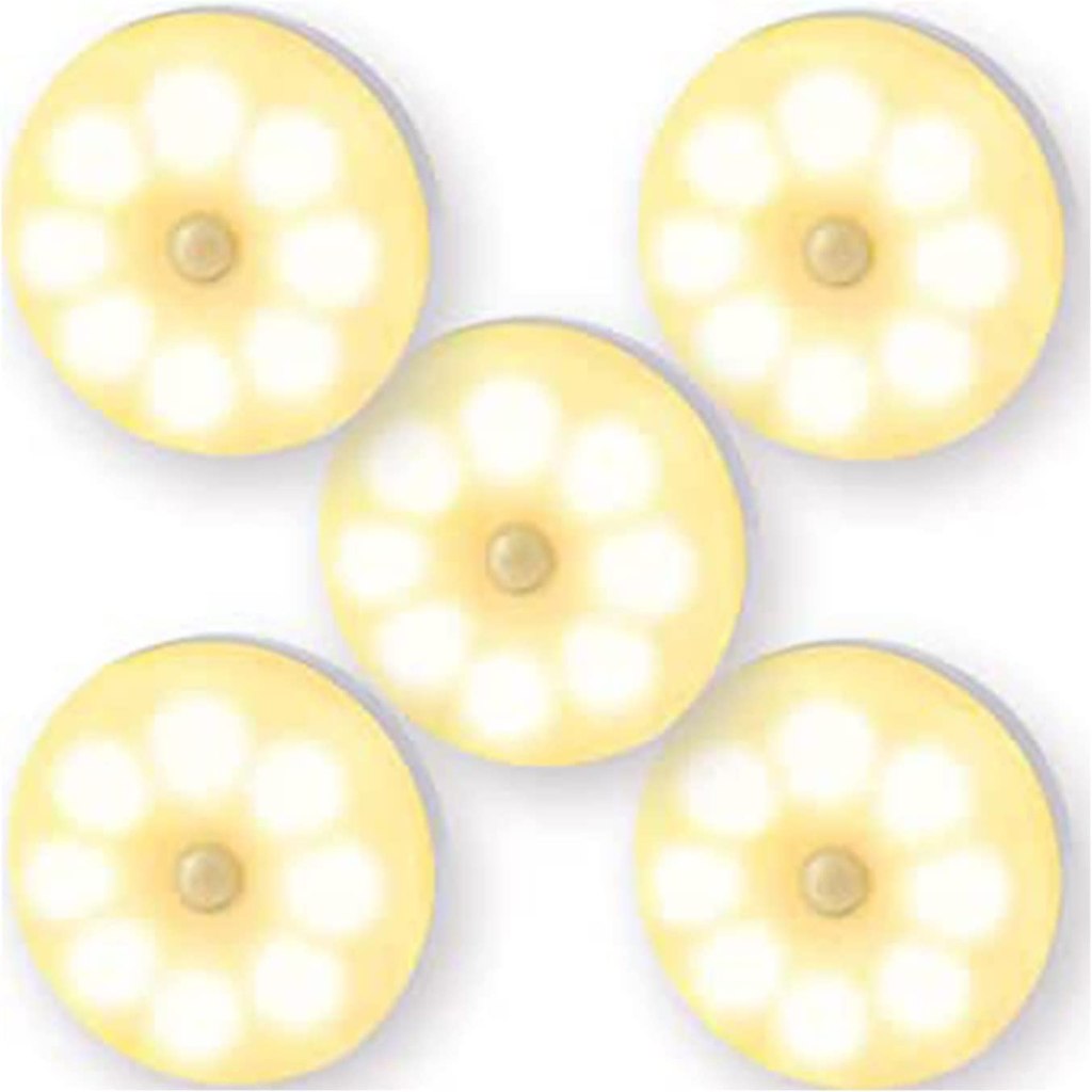 5 Pack Motion Sensor Night Lights,USB Rechargeable Path Night Lighting, 8 LED Beads Motion Detect Warm Light 3000K 1