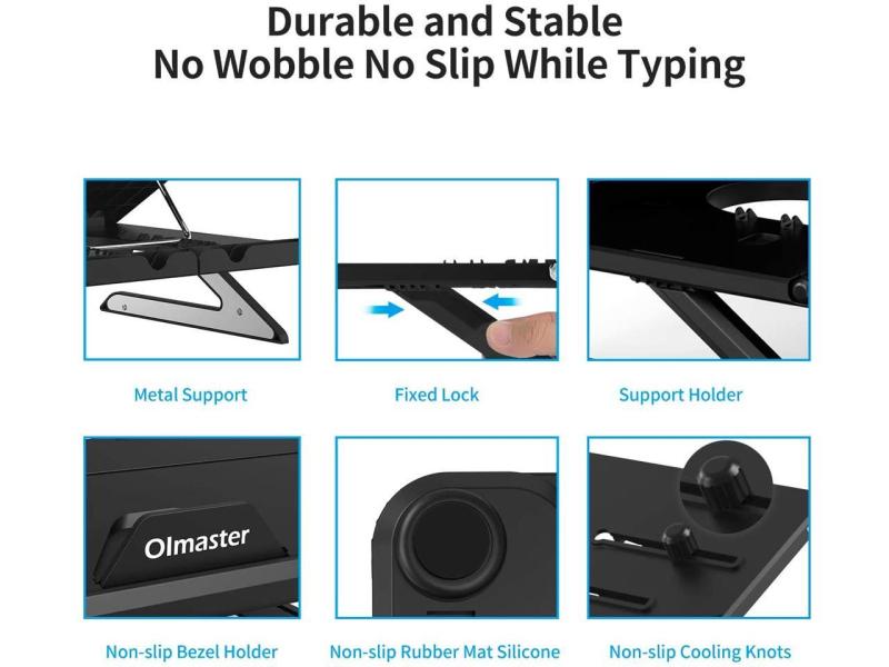 Olmaster Foldable Laptop Stand Adjustable Multi-Angle Computer Riser Portable Laptop Holder with Heat-Vent Black 4