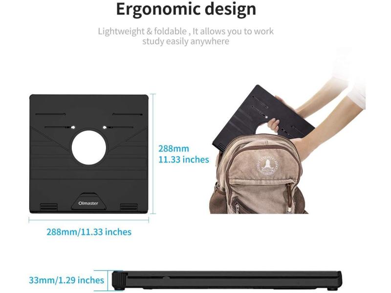 Olmaster Foldable Laptop Stand Adjustable Multi-Angle Computer Riser Portable Laptop Holder with Heat-Vent Black 5