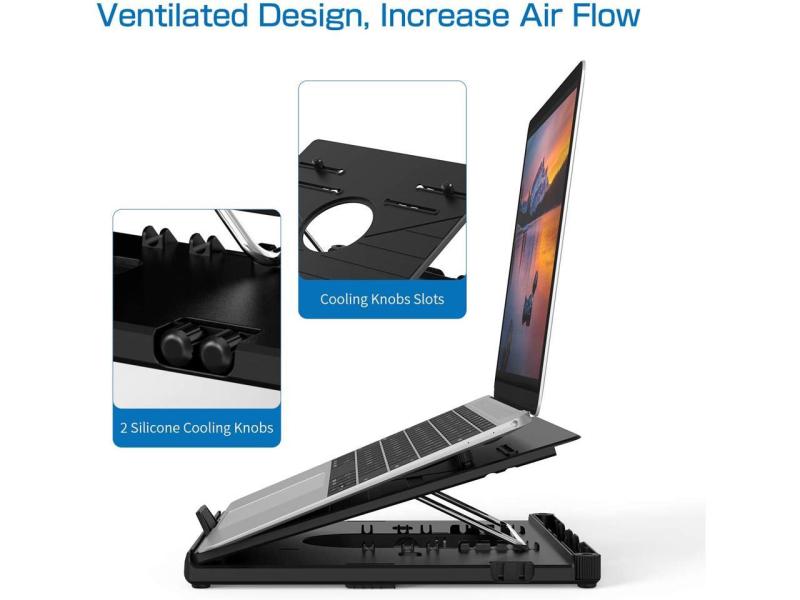 Olmaster Foldable Laptop Stand Adjustable Multi-Angle Computer Riser Portable Laptop Holder with Heat-Vent Black 6