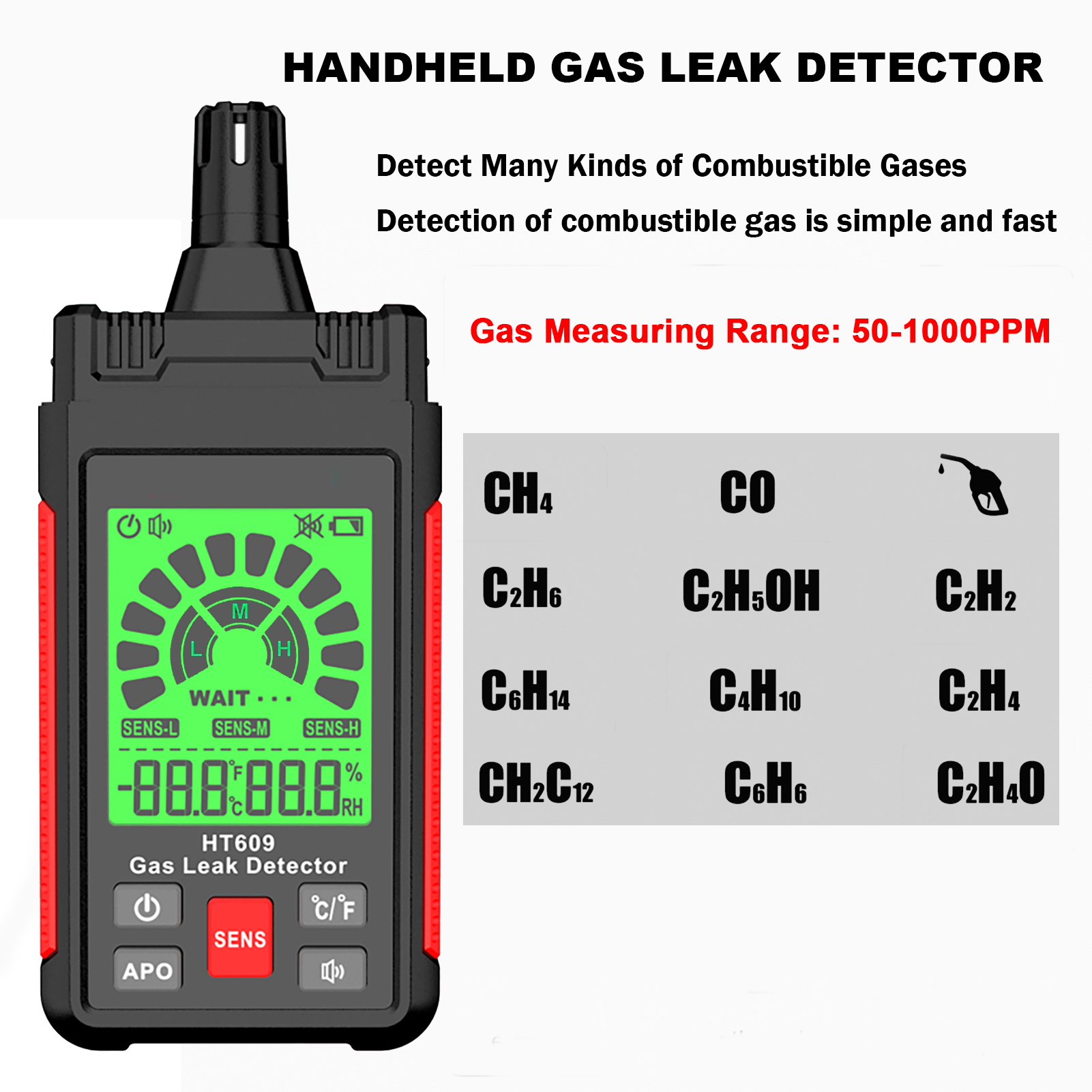 Gas Leak Detector, Natural Gas Detector with 3-Sensitivity Adjustable, Temperature & Humidity Measurement, Audible & Visual Alarm 2