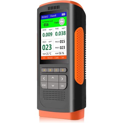 Air Quality Monitor, Indoor Air Quality Pollution Detector Accurate Tester for HCHO (Formaldehyde) TVOC PM2.5 PM1.0 PM10, with Temperature Humidity Monitoring