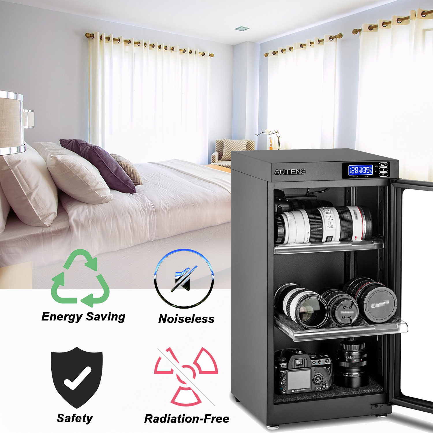 AUTENS 50L Dehumidifying Dry Cabinet Box, Digital Control Noiseless and Energy Saving, 3 Layers 4
