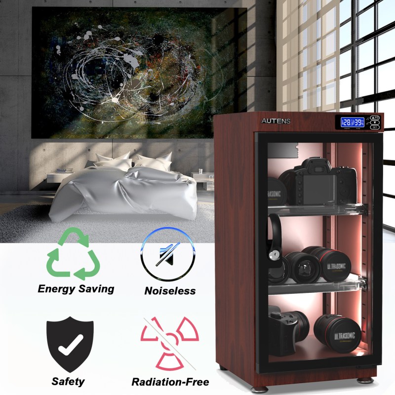 AUTENS 50L Dehumidifying Dry Cabinet Box, Wood Grain Design Digital Control Noiseless and Energy Saving 21