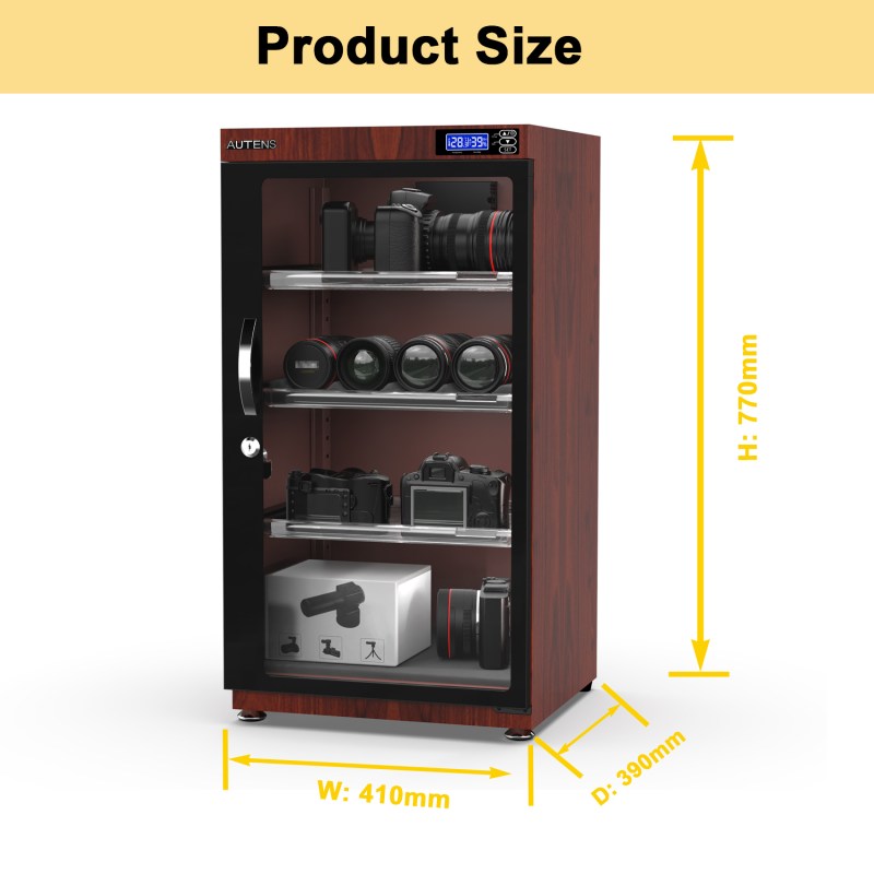 AUTENS 105L Dehumidifying Dry Cabinet Box, Wood Grain Design Digital Control Noiseless and Energy Saving 18
