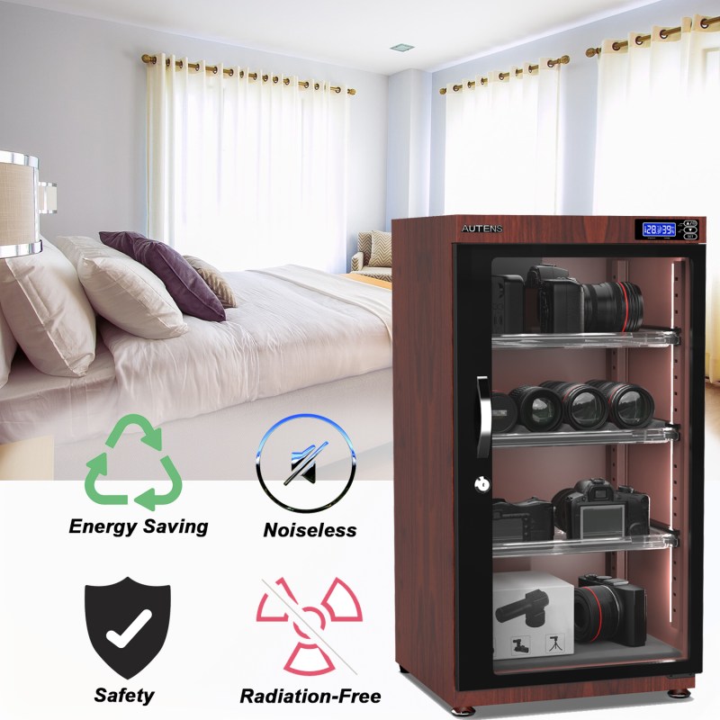 AUTENS 105L Dehumidifying Dry Cabinet Box, Wood Grain Design Digital Control Noiseless and Energy Saving 20