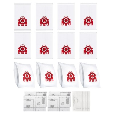 12 Packs Dust Bags for Miele 3D FJM Vacuum Cleaner Bags, FJM GN Dustbags, for Complete C1, Compact C1, Compact C2, S6, S4, S700 S500 S300 S200 Series with 4 Set Filters