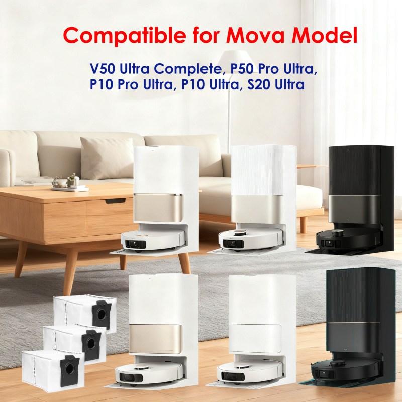16 Pack Dust Bags Replacement for Mova V50 Ultra Complete, P50 Pro Ultra, P10 Pro Ultra, P10 Ultra, S20 Ultra Robot Vacuum 3