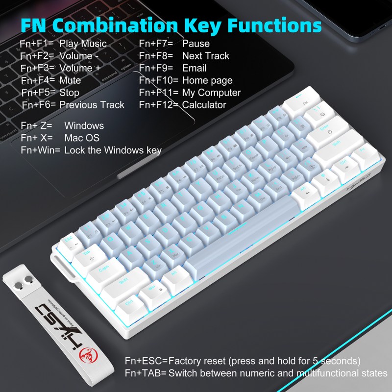 Mechanical Gaming Keyboard, RGB Backlit Wired Keyboard, 61 Keys 3